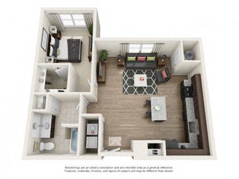 Floor plan for 1 bed, 1 bath, 821 sqft